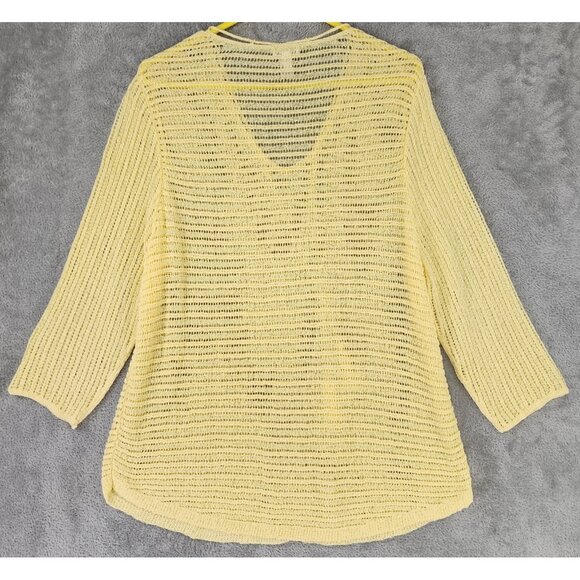 Chicos Shirt Womens Size 3 Yellow Open Knit V Neck Tassels 3/4 Sleeve Loose Top - Picture 2 of 10